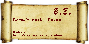 Bozmánszky Baksa névjegykártya